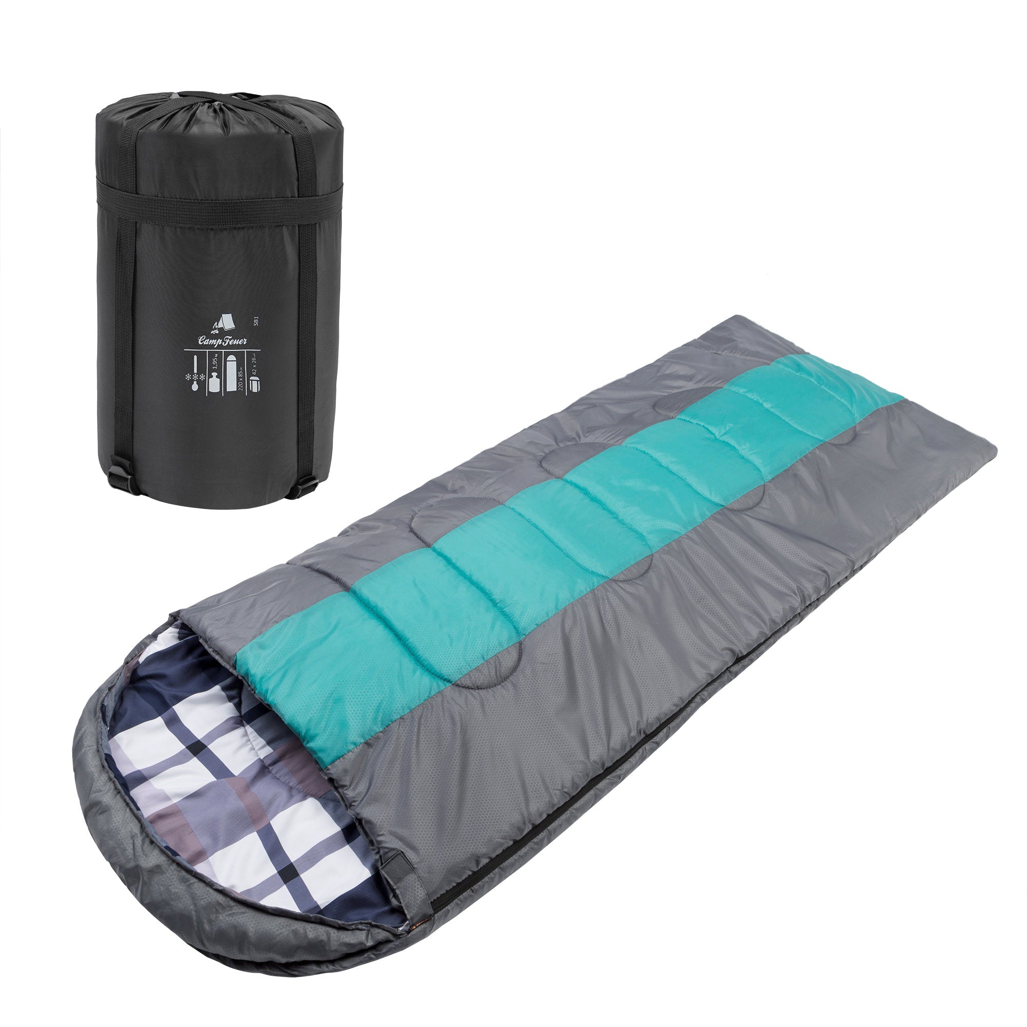 Deckenschlafsack, 220 x 85 cm, Grau/Petrol – CampFeuer
