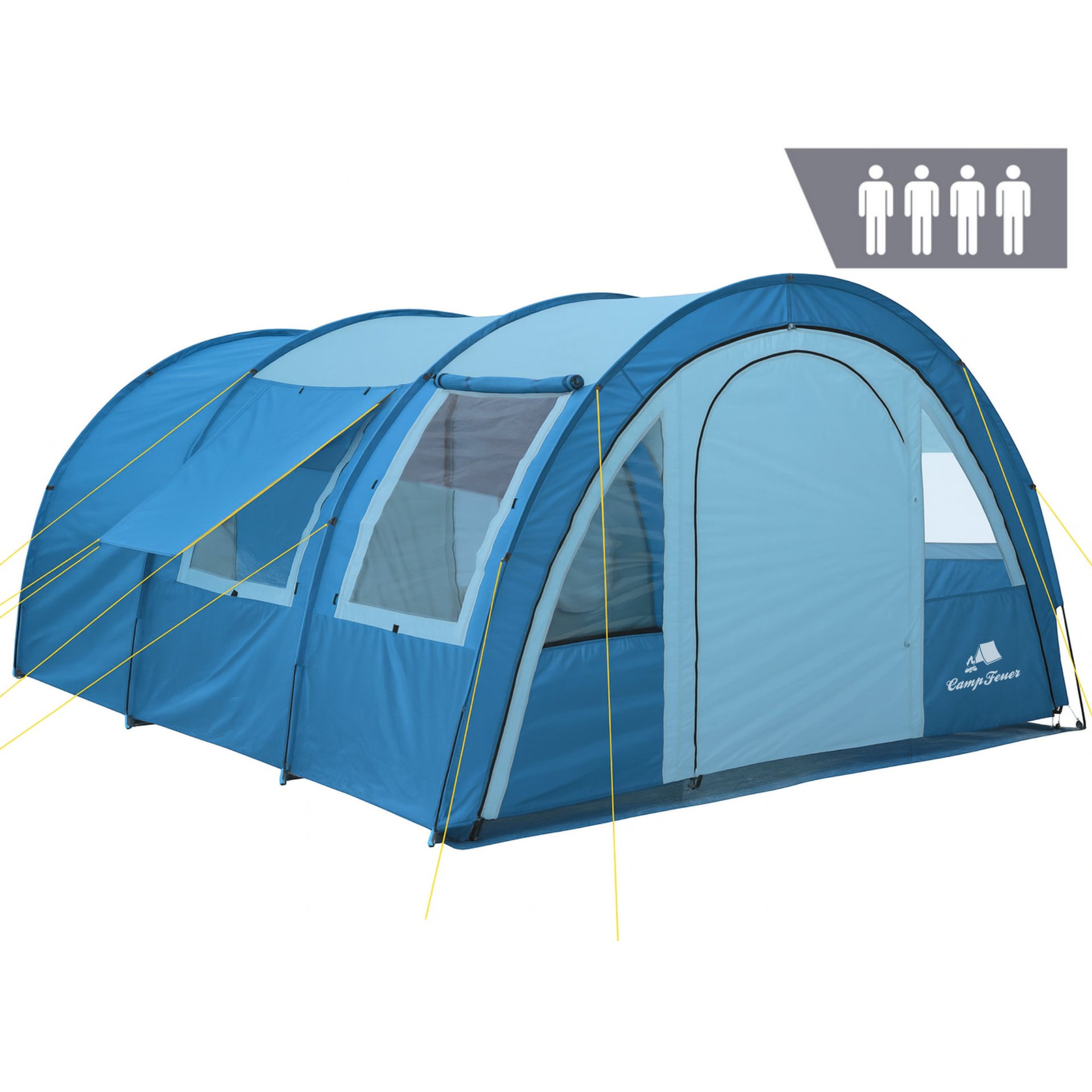 campfeuer campingzelt 4 personen tunnelzelt grau schwarz 2000 mm Tunnelzelt "Multi", 4 Personen – CampFeuer