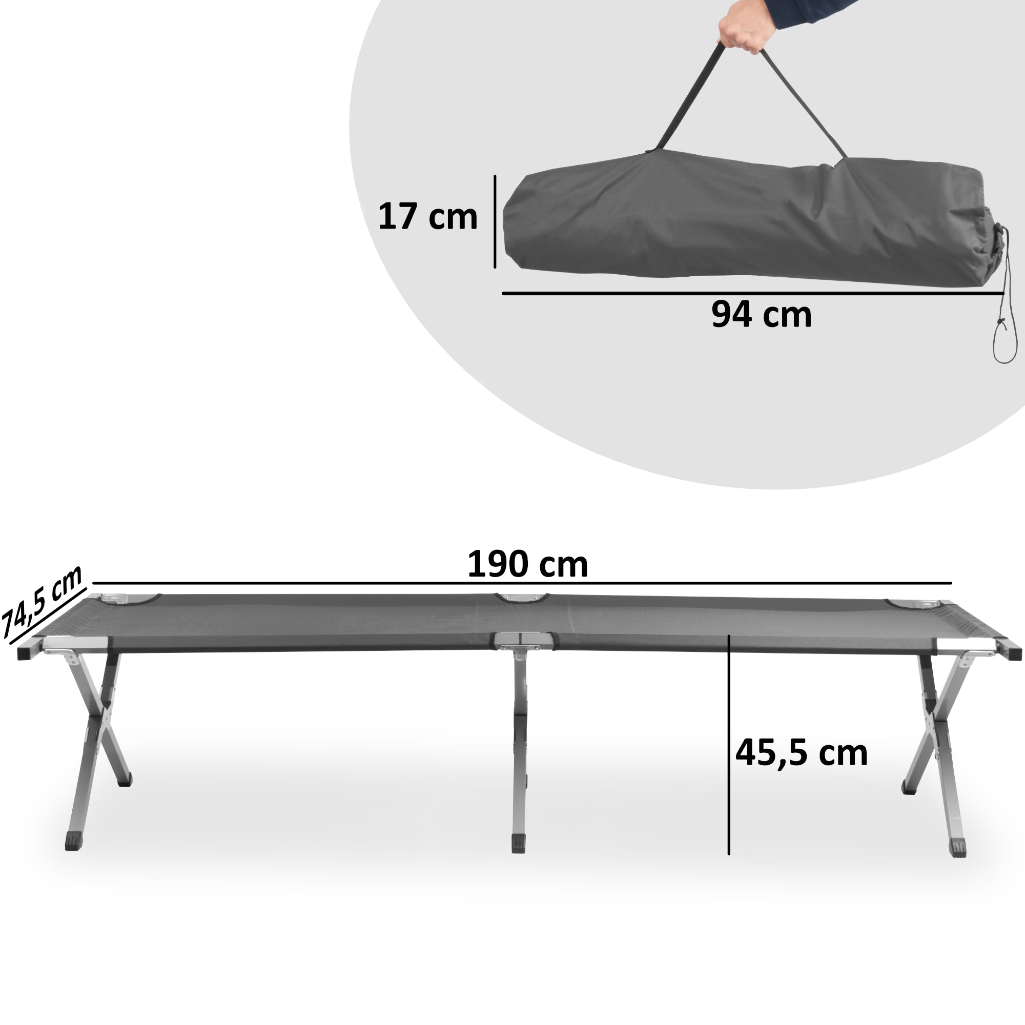 Feldbett, bis 180 kg, inkl. Tragetasche, Campingliege