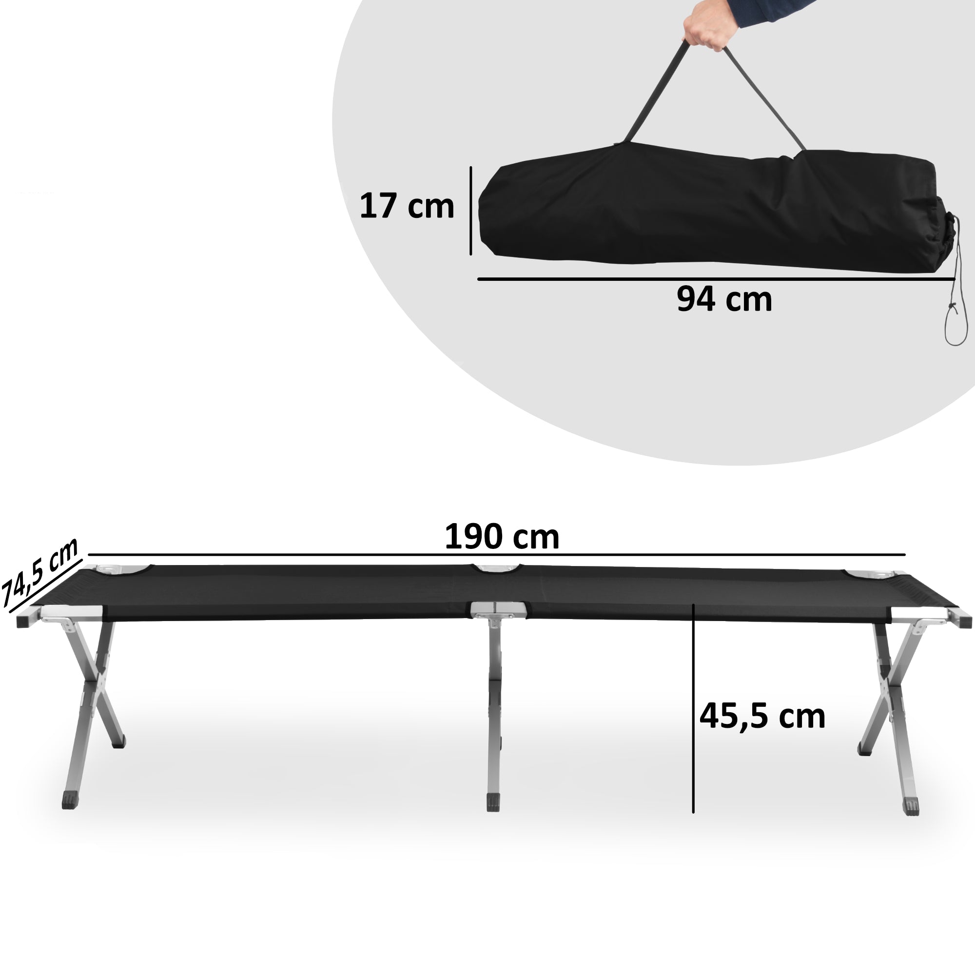 Feldbett, bis 180 kg, inkl. Tragetasche, Campingliege