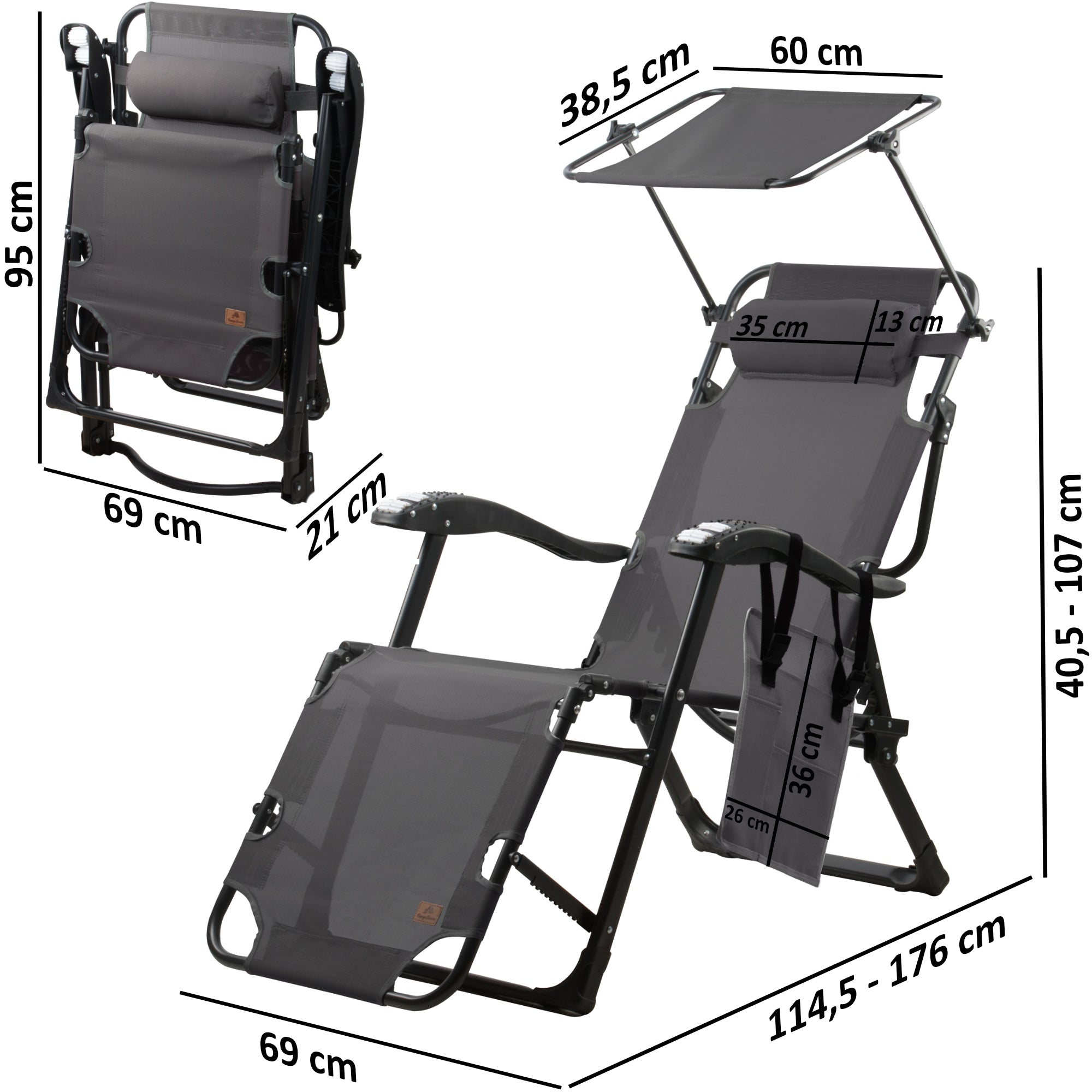 Sonnenliege, inkl. Dach und Arm-Massagerollen