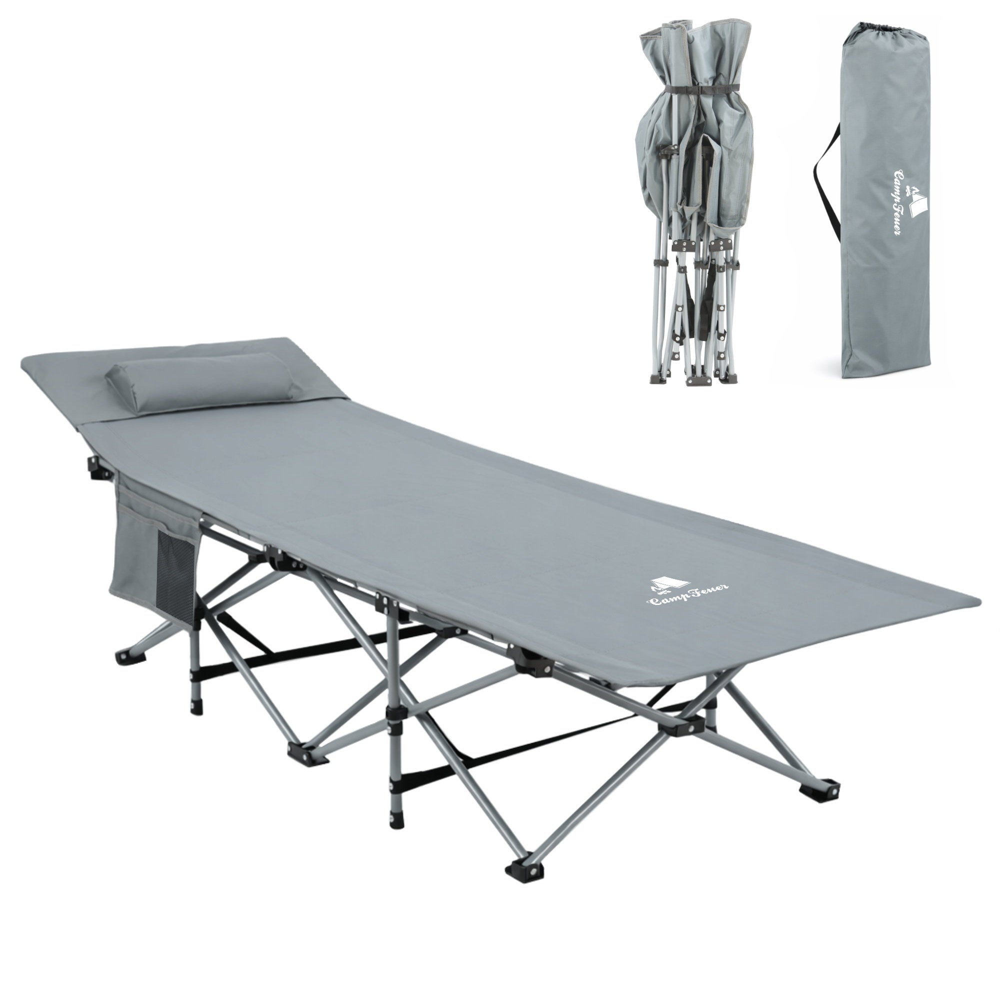 Campingliege, klappbar, bis 150 kg, inkl. Kopfkissen und Tragetasche