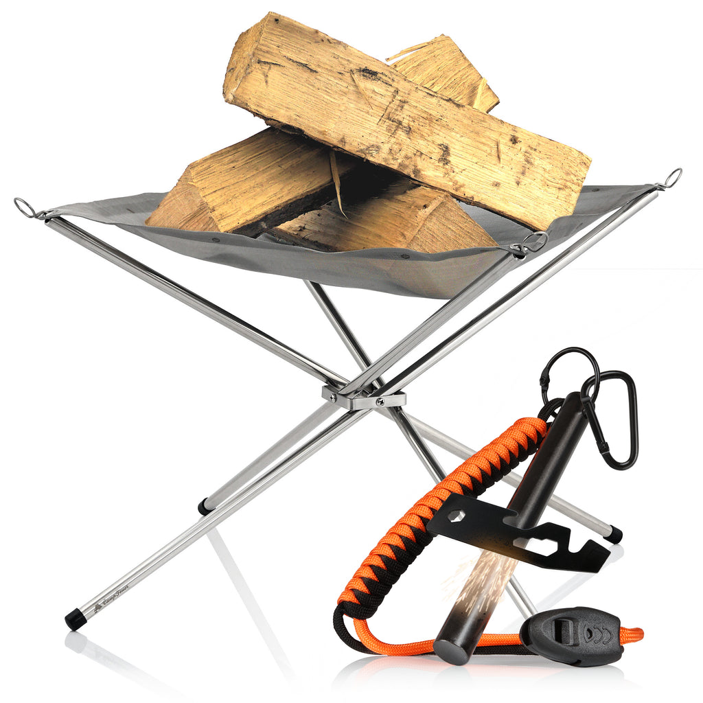 Feuerstahl Set, inkl. Feuerstahl mit Feuerstarter und mobiler Feuerstelle