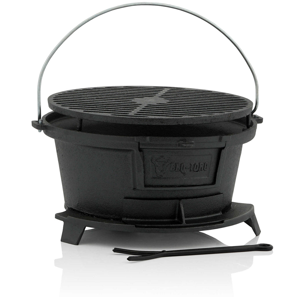 Survival set, 6-piece, including Dutch oven, cast iron grill pot, fire steel, grill lighter, charcoal