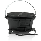 Survival set, 6-piece, including Dutch oven, cast iron grill pot, fire steel, grill lighter, charcoal