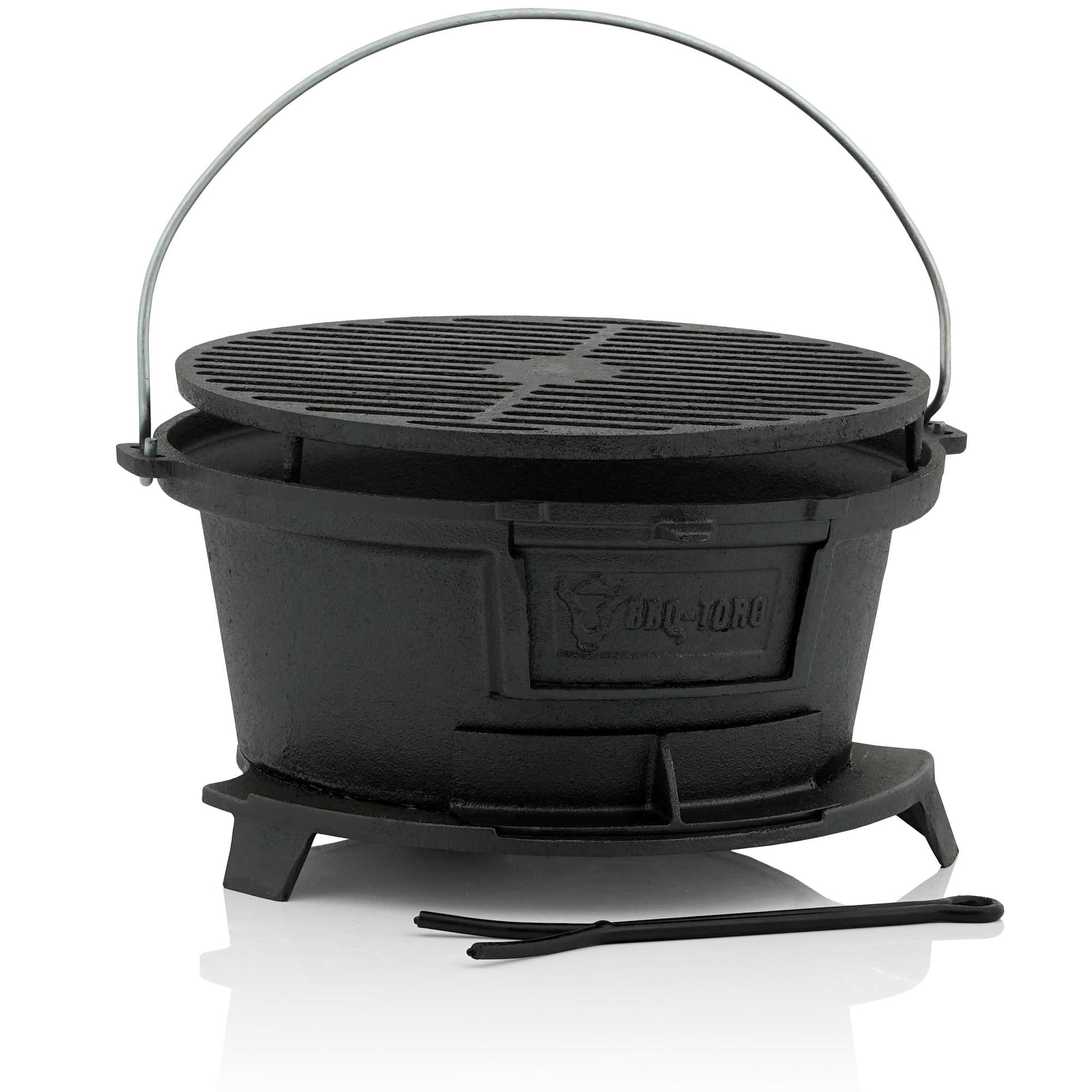 Survival set, 6-piece, including Dutch oven, cast iron grill pot, fire steel, grill lighter, charcoal