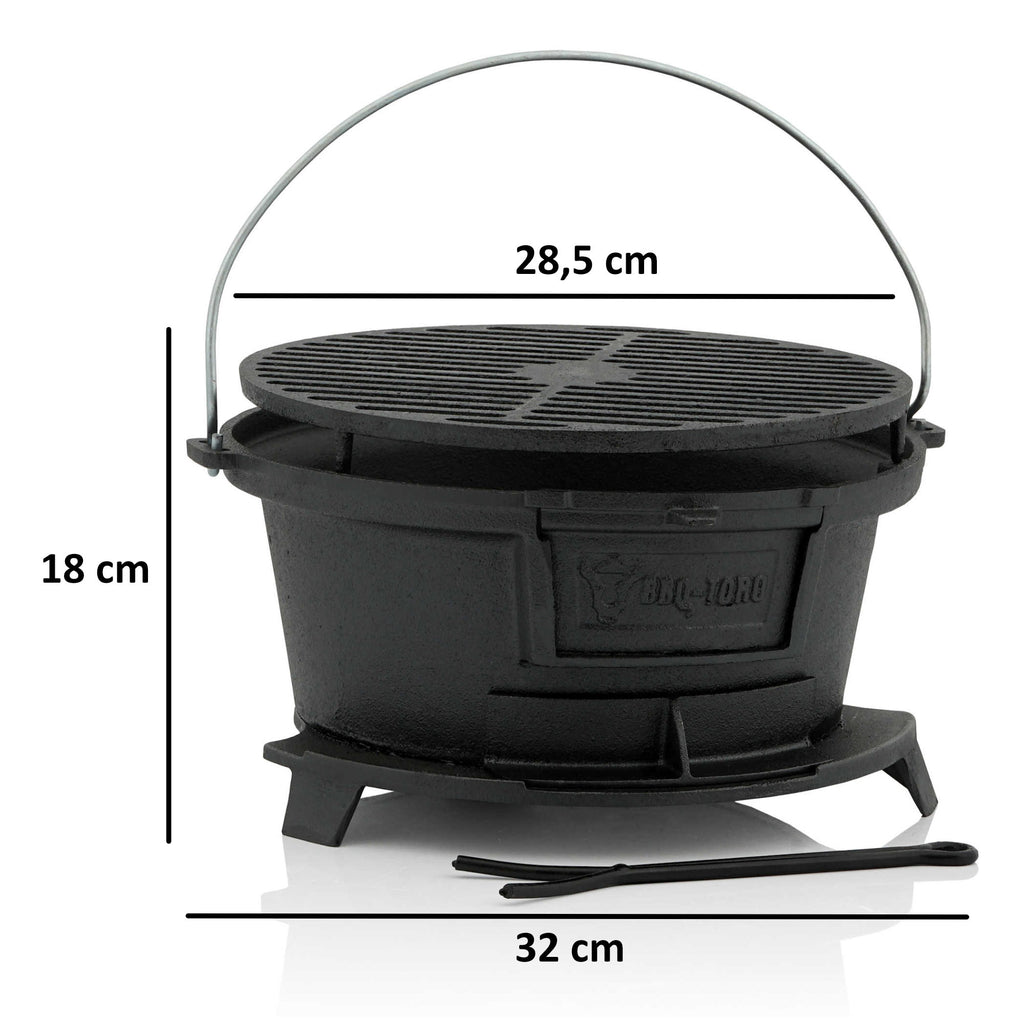 Survival set, 6-piece, including Dutch oven, cast iron grill pot, fire steel, grill lighter, charcoal