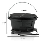 Survival set, 6-piece, including Dutch oven, cast iron grill pot, fire steel, grill lighter, charcoal