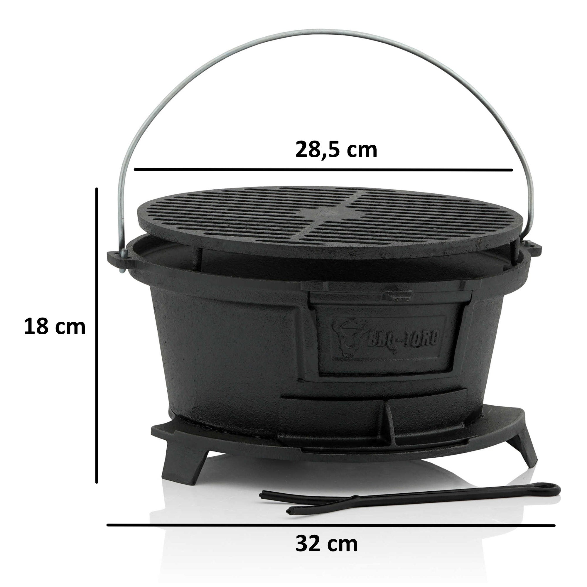 Survival set, 6-piece, including Dutch oven, cast iron grill pot, fire steel, grill lighter, charcoal