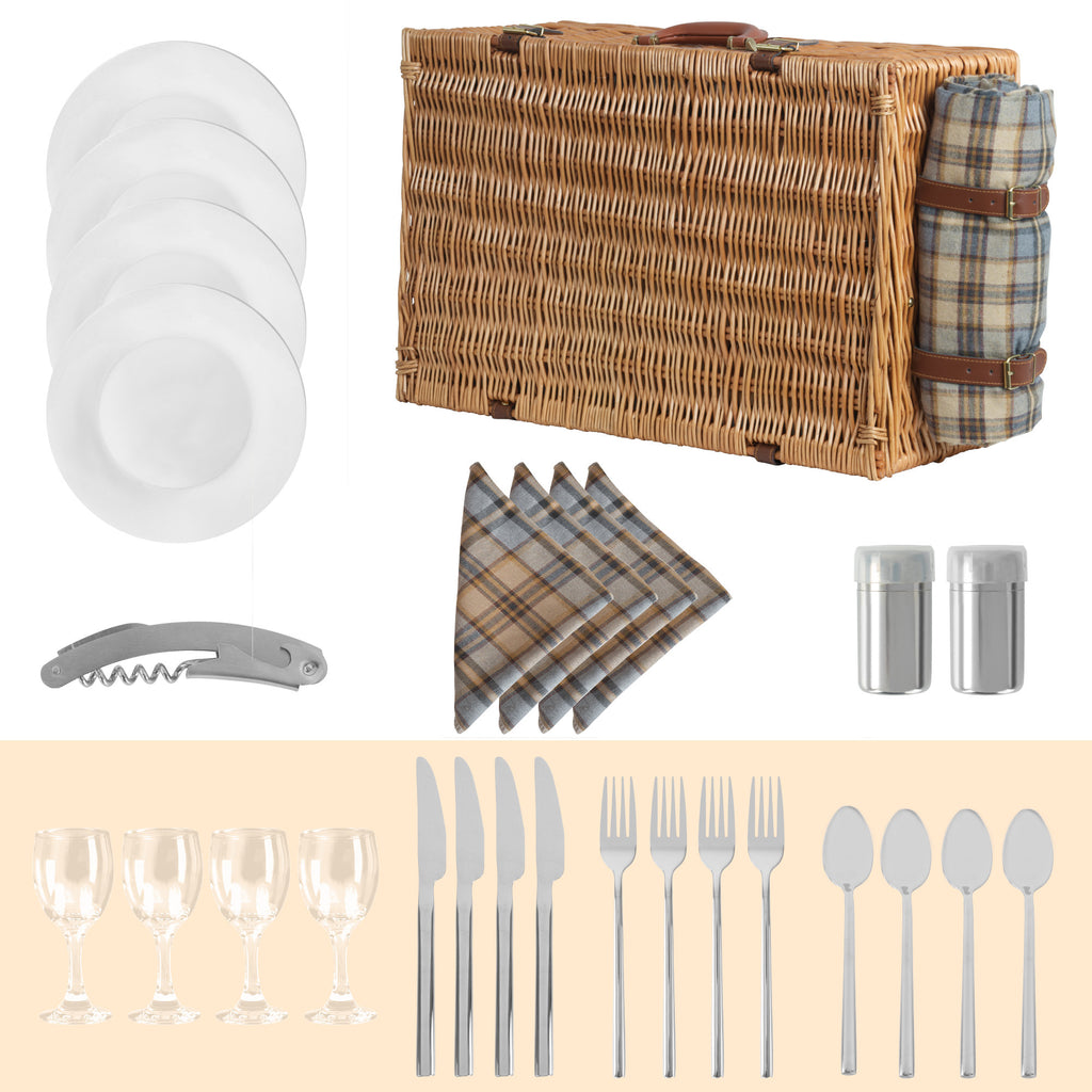 Picknickkorb, inkl. Kühlfach und Geschirr-Set, 29-teilig, 4 Personen