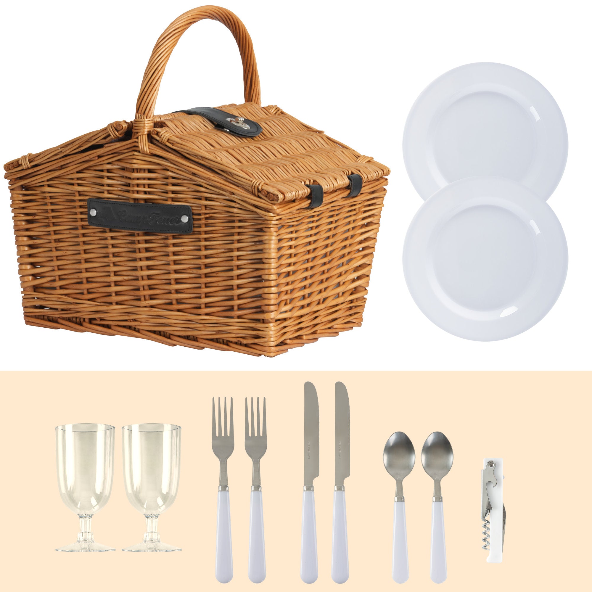 Picknickkorb, inkl. Kühlfach und Geschirr-Set, 12-teilig, 2 Personen