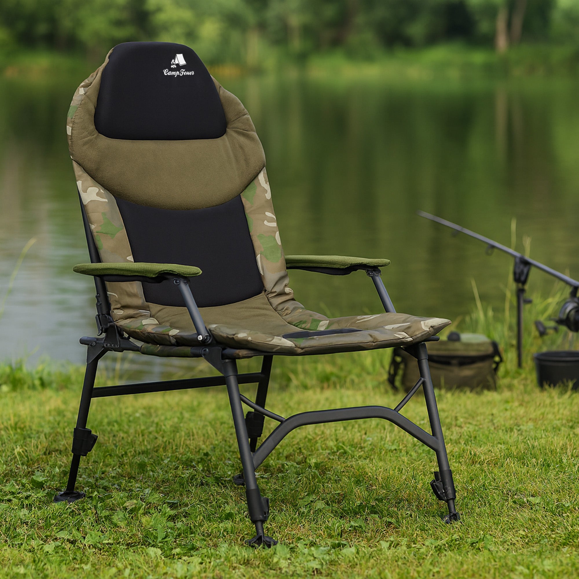 campingstuhl angelstuhl Angelstuhl, Camouflage Olivgrün, 100 x 60 x 120 cm – CampFeuer
