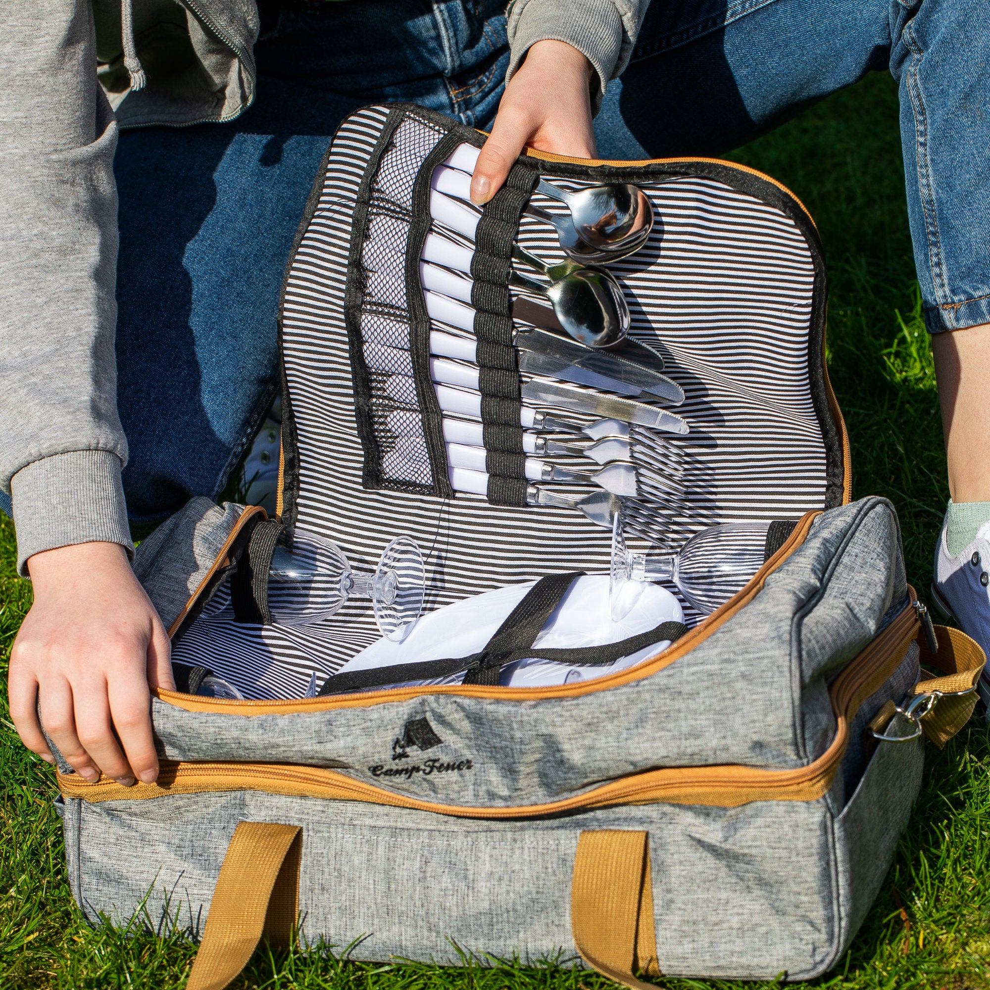 Picknicktasche, Grau, 20-teilig, 4 Personen