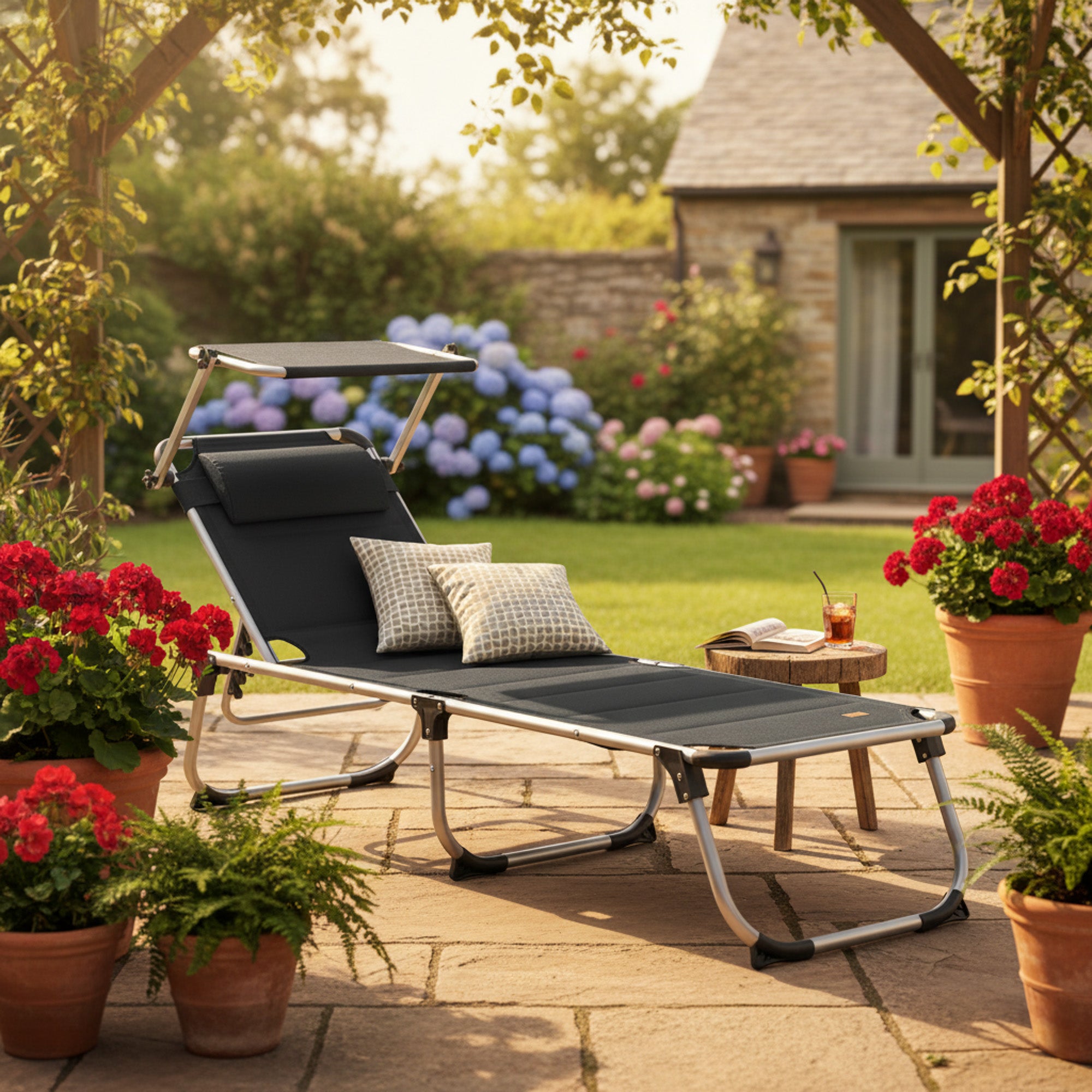 Sonnenliege, inkl. Dach, Alu Campingliege