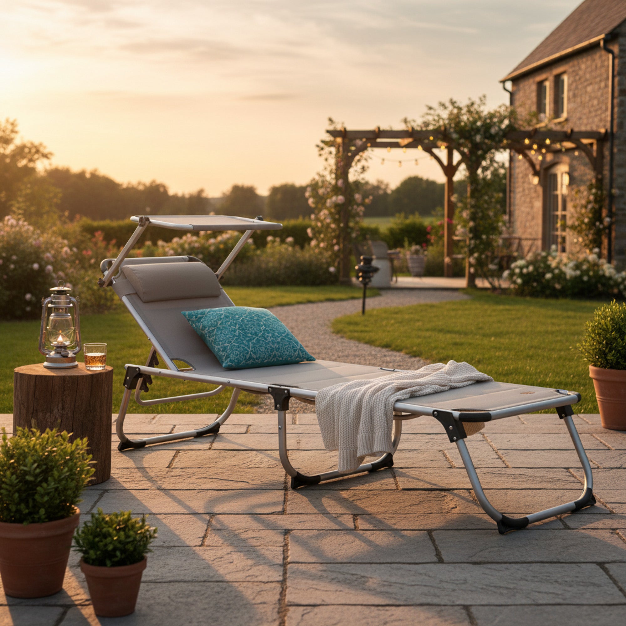 Sonnenliege, inkl. Dach, Alu Campingliege