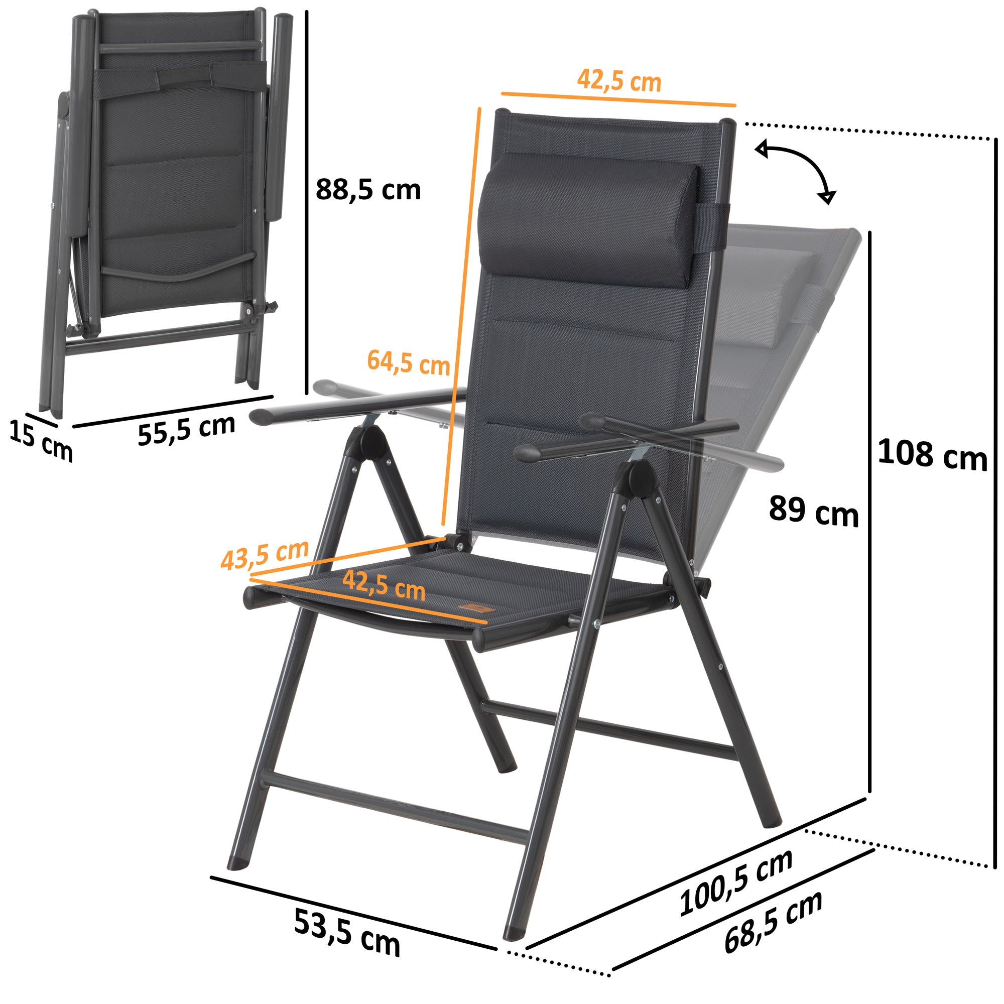 Campingstuhl, 7-fach verstellbar, Outdoor Gartenstuhl