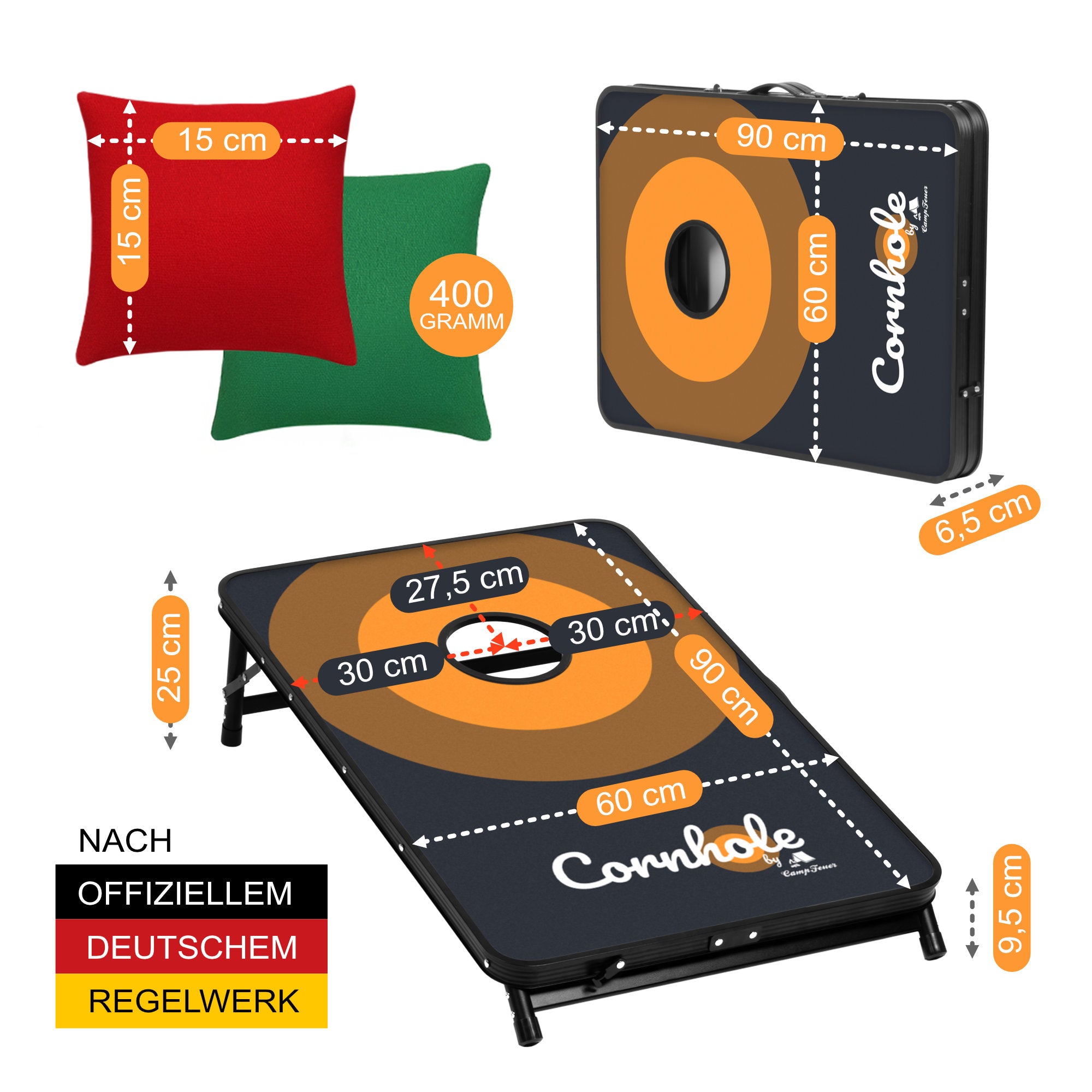 Cornhole Spiel, Offizielles Set, 2 Boards, 8 Wurfsäckchen, 90 x 60 cm