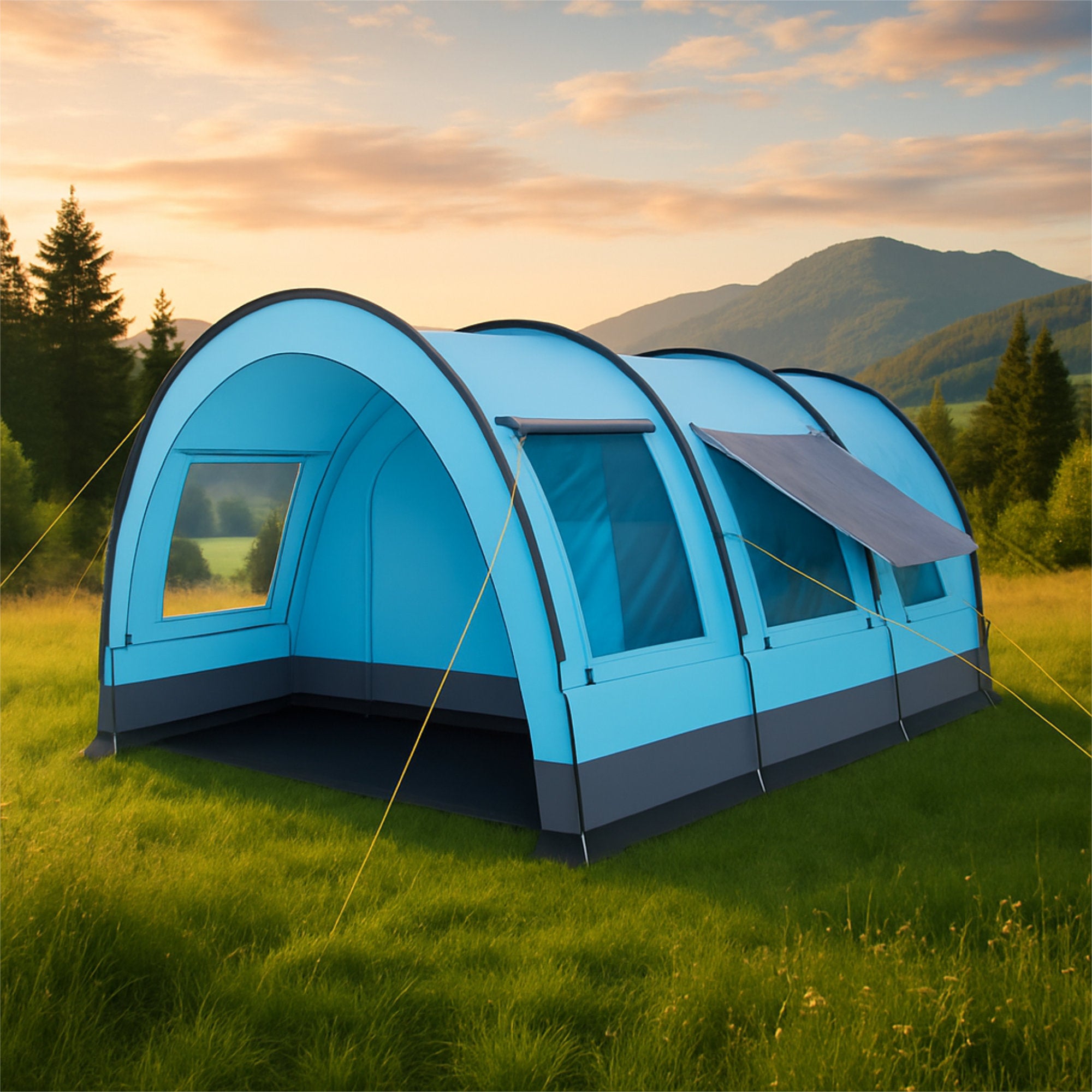 tunnelzelt 5000mm Tunnelzelt "Relax4", 4 Personen, Hellblau/Grau – CampFeuer