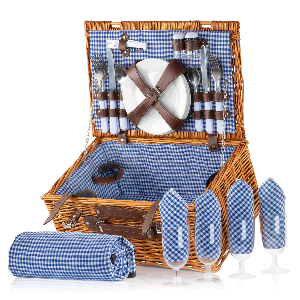 Picnic basket, including 29-piece dinnerware set, for 4 people
