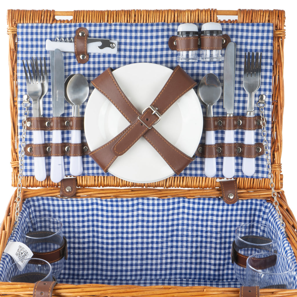 Picnic basket, including 29-piece dinnerware set, for 4 people