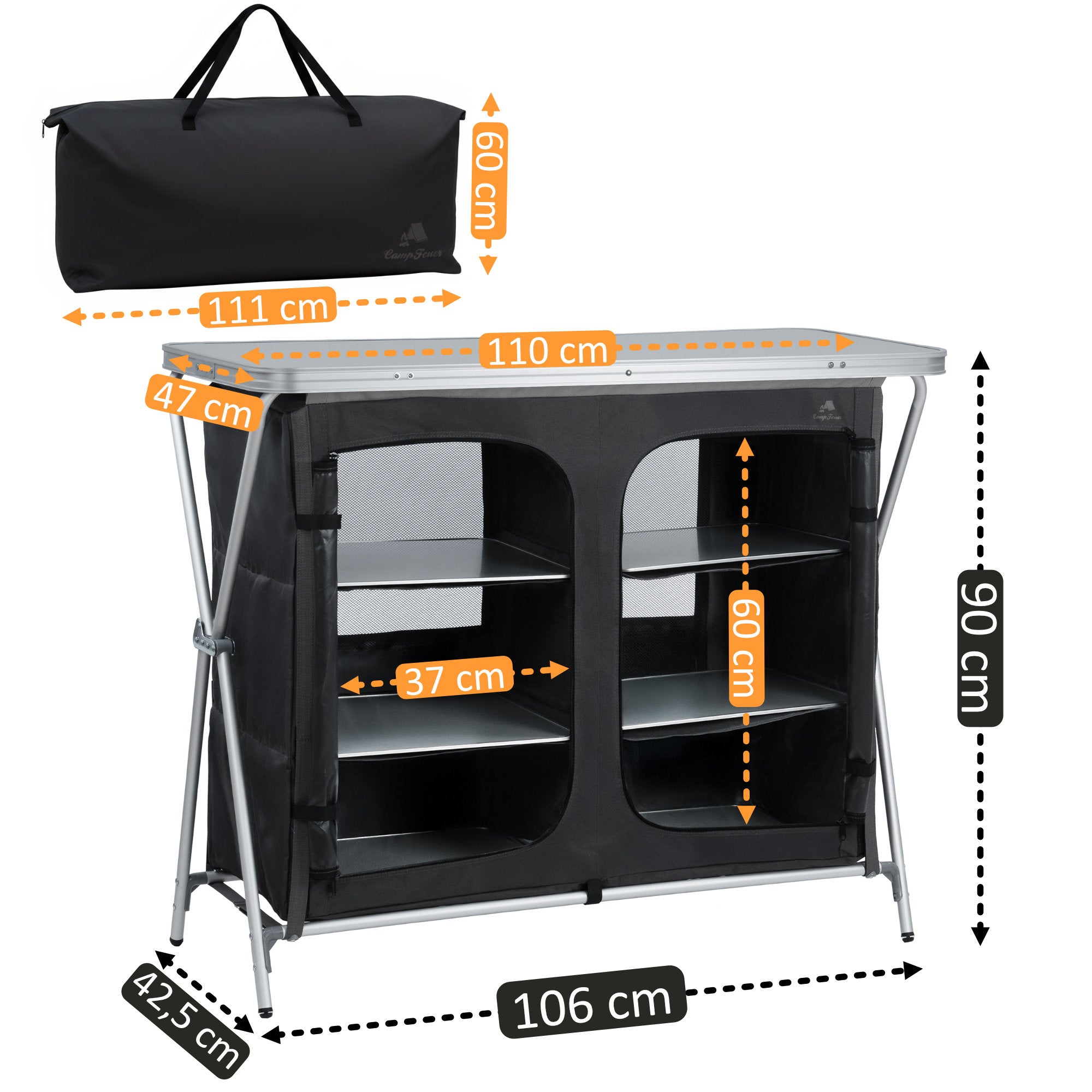 Campingschrank, 110 cm x 47 cm x 90 cm, faltbar