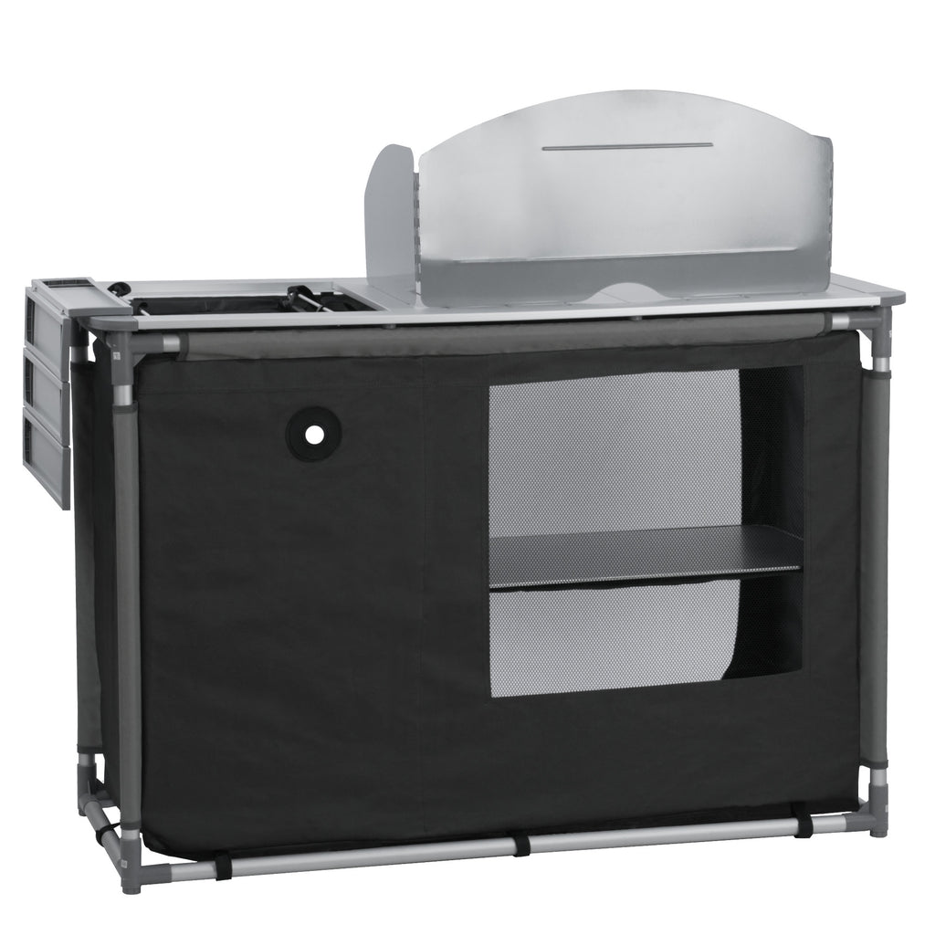 Armoire de camping pliable, 117 cm x 50 cm x 111 cm, avec pare-éclaboussures et évier.