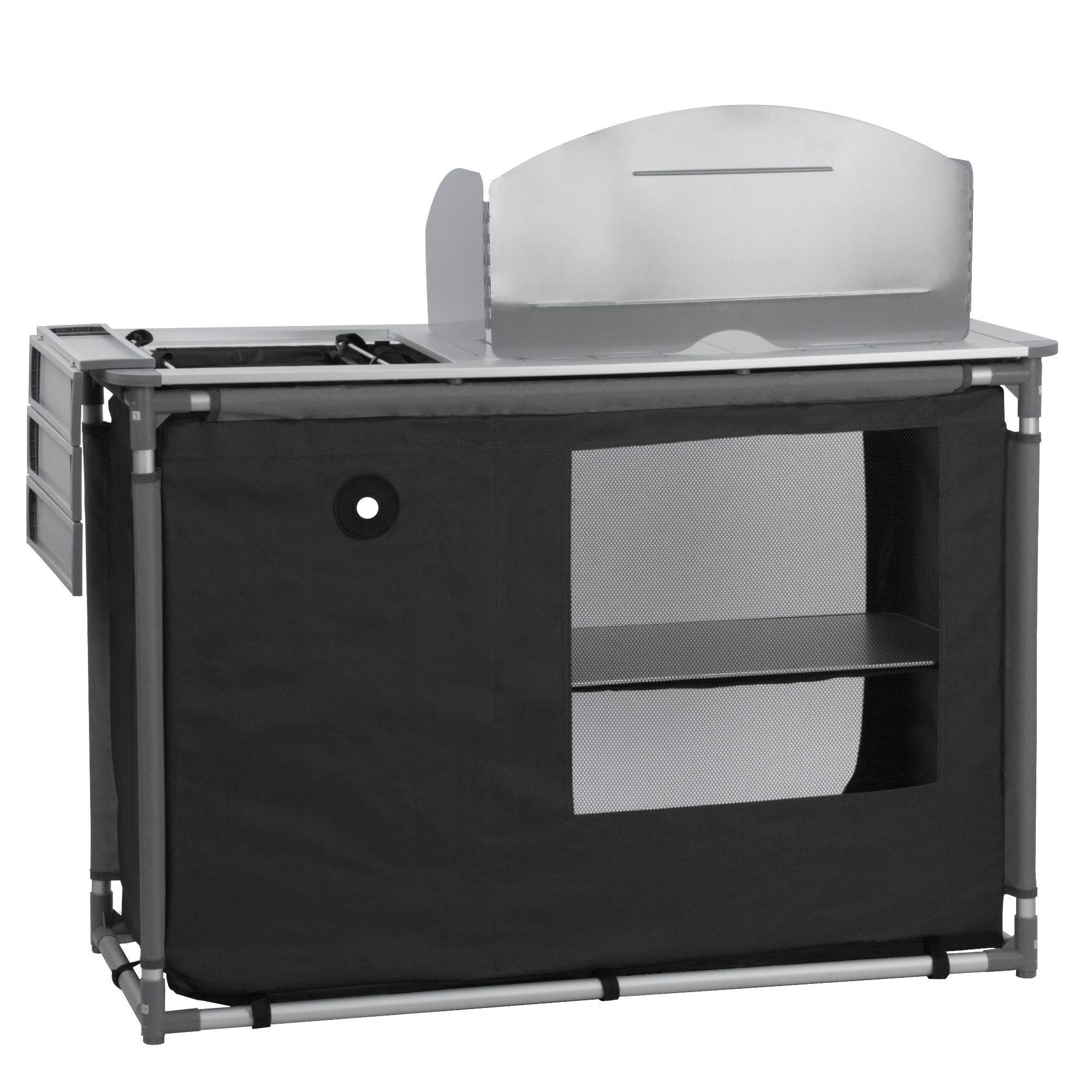 Armoire de camping pliable, 117 cm x 50 cm x 111 cm, avec pare-éclaboussures et évier.