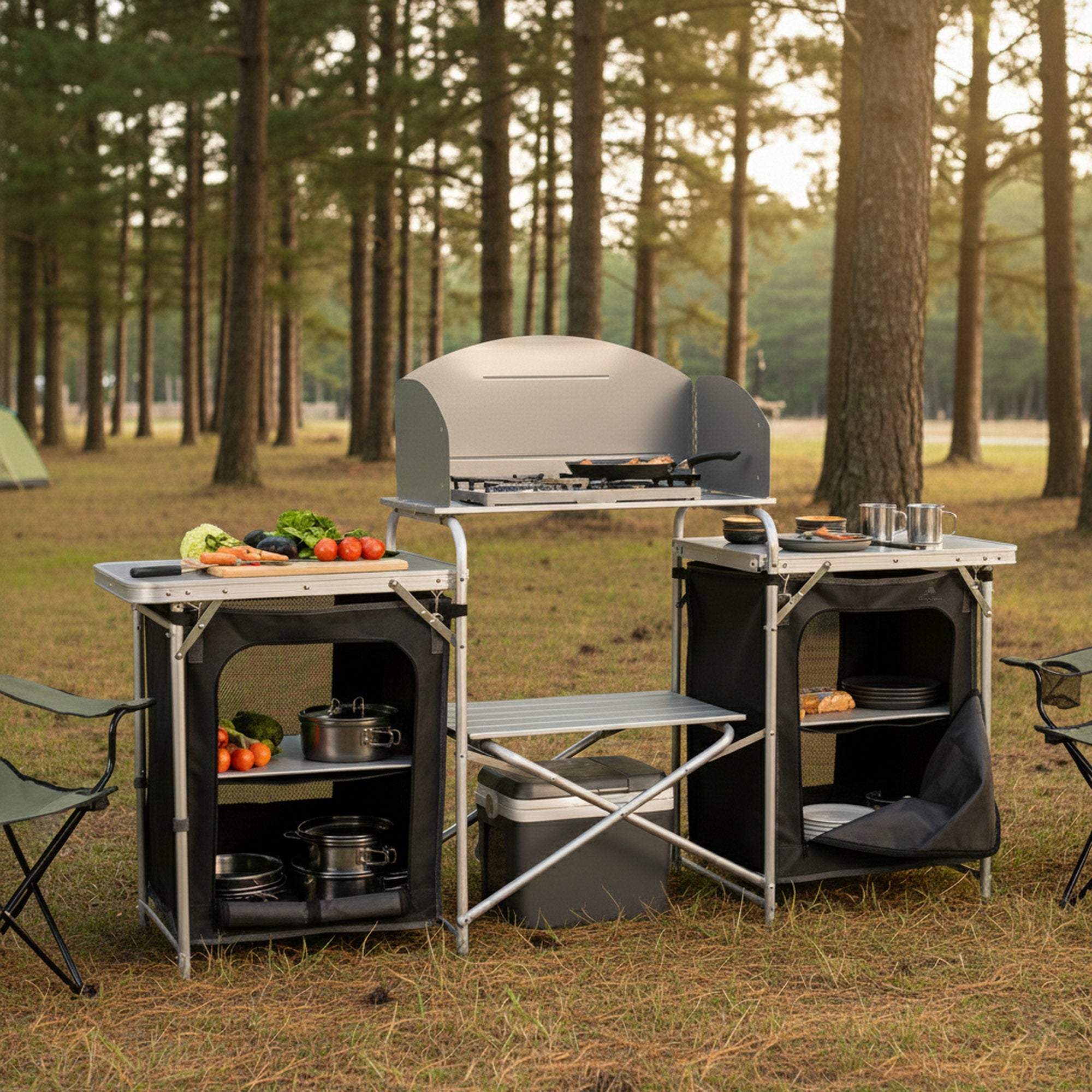 Campingschrank, 171 x 48 x 111 cm, faltbar, inkl. Spritzschutz, Ablage – CampFeuer